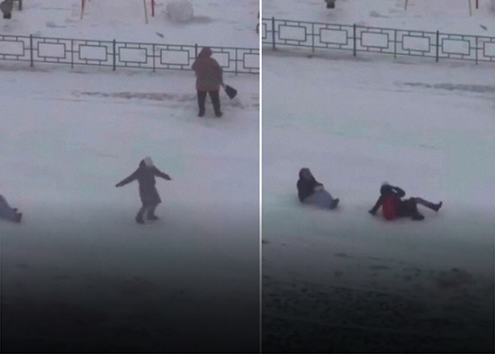 VIDEO: Fuertes vientos casi hacen 'volar' a los niños en Siberia