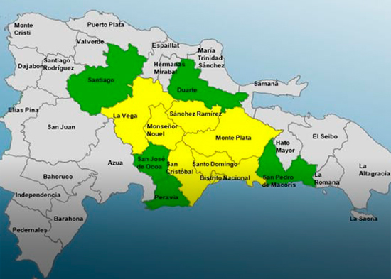 COE eleva a 7 provincias en alerta amarilla y 5 en verde